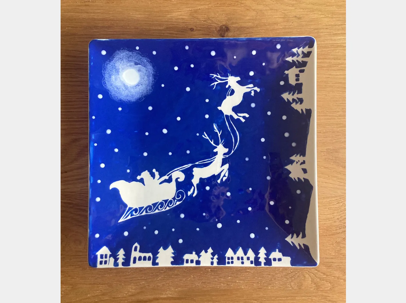 Father Christmas and Reindeer Winter Scene Square Plate